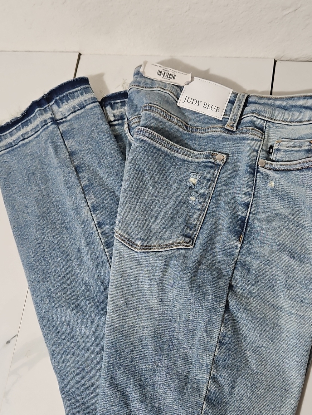 NWT Judy Blue Curvy Mid Rise Destroy Hem Bootcut Stretch Jeans